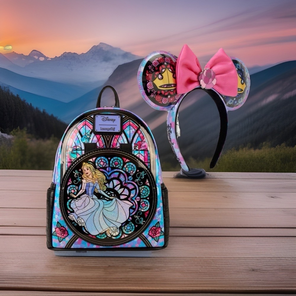 NWT Loungefly Disney Princess Stained Glass Aurora Sleeping Beauty Backpack Ears